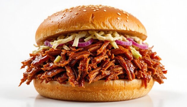 Pulled Pork Sandwich with Coleslaw and Red Onion Keywords: pulled pork sandwich, pulled pork - Powered by Adobe