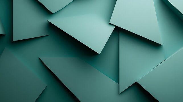 Abstract composition of layered green geometric paper shapes.