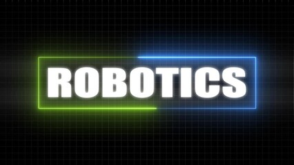 Robotics Neon Sign Glowing On Dark Grid Background automation technology - Powered by Adobe