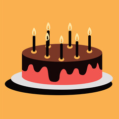 Chocolate Birthday Cake with Candles Illustration