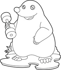 Mole Bodybuilder Dumbbell Bodybuilding Animal VectorGraphic Art Illustration