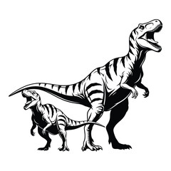 Dynamic dinosaur silhouettes two fierce tyrannosaurus rex predators roaring silhouette