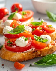 Bruschetta Caprese with Fresh Tomatoes, Mozzarella, and Basil – Italian Appetizer