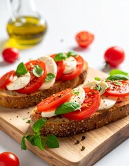 Bruschetta Caprese with Fresh Tomatoes, Mozzarella, and Basil – Italian Appetizer
