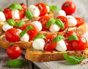 Bruschetta Caprese with Fresh Tomatoes, Mozzarella, and Basil – Italian Appetizer
