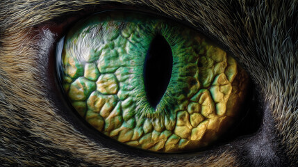Detailed cat eye macro shot with vivid green yellow tones