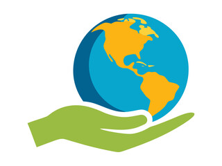Vector art of hand holding earth, representing global support