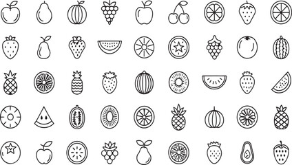 Collection of Line Art Fruit Icons