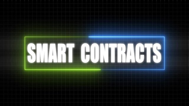 Neon Glow Text Smart Contracts on Dark Grid Background blockchain technology