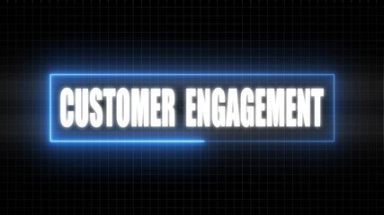 White text CUSTOMERENGAGEMENT glowing within a blue neon rectangle on a dark grid background - Powered by Adobe