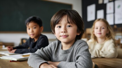 Children engaged in classroom learning school environment educational setting friendly atmosphere close-up view childhood development