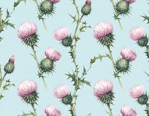 Floral thistle pattern on light blue