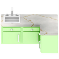 3d render green kitchen cabinet sink with transparent background