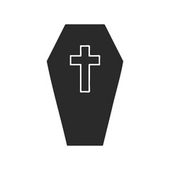 Obraz premium Black coffin with white cross silhouette on white background