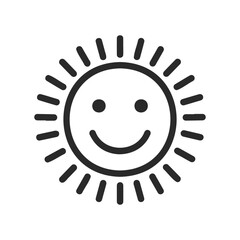 Fototapeta premium Smiling sun icon with radiant rays on white background
