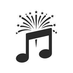 Fototapeta na wymiar Musical note with explosive fireworks burst design