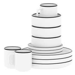 3d render ceramic dishes set with transparent background