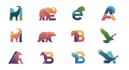 A creative logo design showcases a captivating fusion of typography and various animals