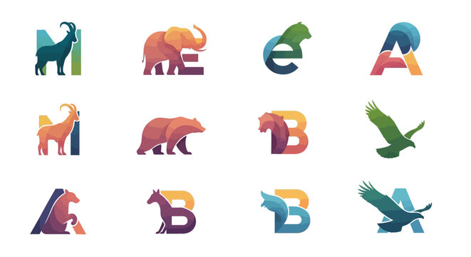 A creative logo design showcases a captivating fusion of typography and various animals
