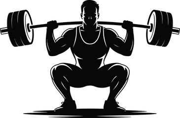 Muscular man lifting heavy barbell weightlifter squat