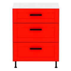 3d render kitchen cabinet red drawers furniture with transparent background