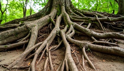 Fototapeta premium Extensive tree roots spreading across the ground (1)