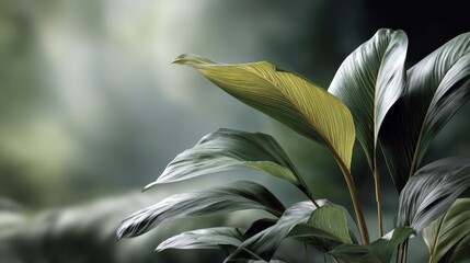 Lush green leaves create a serene atmosphere, showcasing the beauty of nature with a soft, blurred background that enhances their vibrant colors.