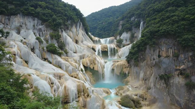 Taroko Gorge Waterfalls, Taiwan Waterfalls flowing down marble cliffs in Taroko Gorge, dramatic canyon scenery, ultra-realistic photography 