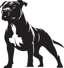 Pitbull Dog Silhouette Vector Black and White Strong Canine Illustration