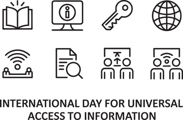 International Day for Universal Access to Information Icons Set on Transparent Background