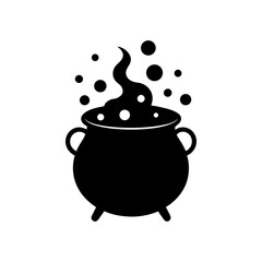 Vector silhouettes of a bubbling witchs cauldron