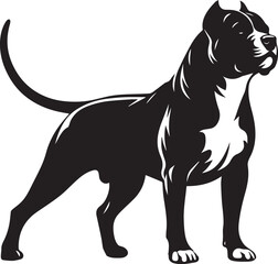 Pitbull Dog Silhouette Vector Black and White Strong Canine Illustration