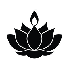 Lotus Flower Silhouette with Glowing Diyas