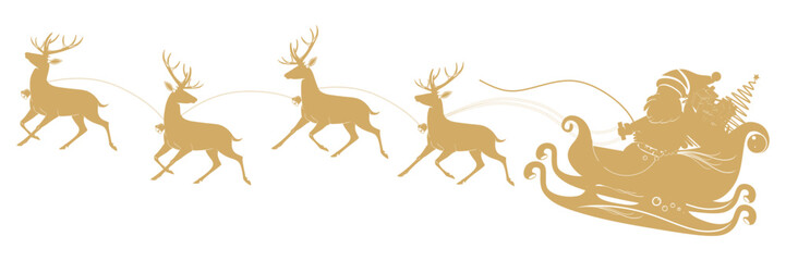 Silhouette santa reindeer sleigh