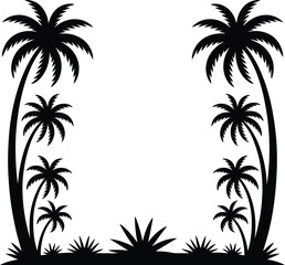 Obraz premium Tropical palm trees silhouette border vector black