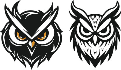 owl head illustration silhouette logo design