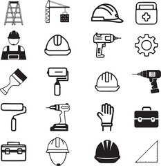 Set of Construction Related Vector Line Icons.