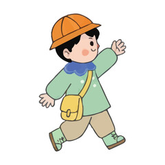 Cute Handdrawn Little Boy with Orange Hat Going to School Illustration