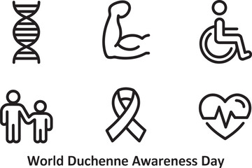 World Duchenne Awareness Day Icons Set on Transparent Background