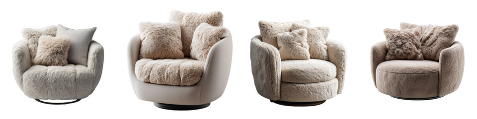 Chic swivel armchairs displaying modern living room furniture style on transparent background