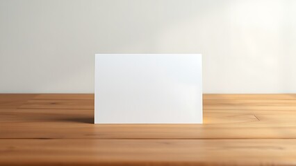 A simple blank card on a wooden surface, embodying minimalist elegance with soft lighting.