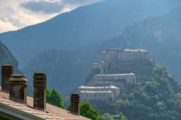 Historic Forte di Bard in Valle d&rsquo;Aosta, Italy. Scenic Alps, medieval architecture