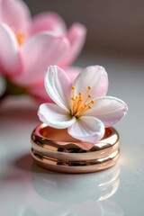 Delicate blossom nestled within a wedding band's embrace , flower, bridal jewelry, spring