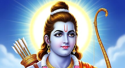 Illustration of lord rama with bow and arrow, a revered figure in hindu mythology