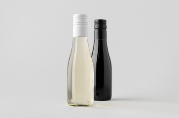 Small red and white wine bottle mockup, Burgundy Alsace Rhone shape, on neutral background