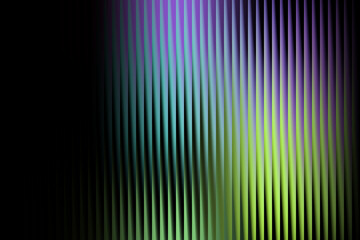 Abstract vertical lines with a gradient of purple, teal, and lime green against a black background