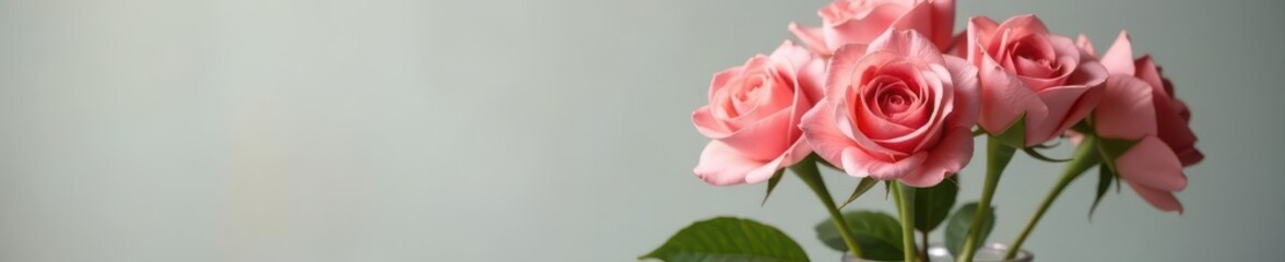 Elegant faux roses in a glass vase, delicate petals , anniversary, petals, faux flowers