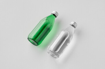 Water bottle mockup, green and clear glass