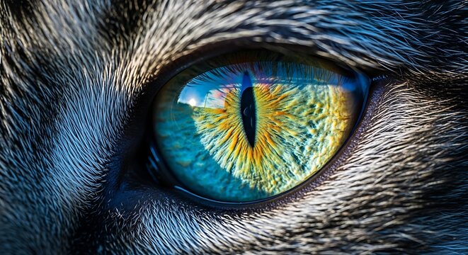 Closeup of a cats eye showing the intricate details of the iris and pupil