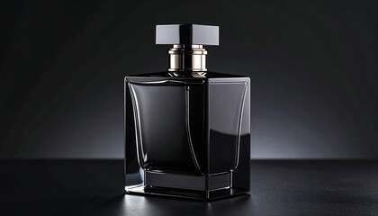 Elegant black perfume bottle on dark surface